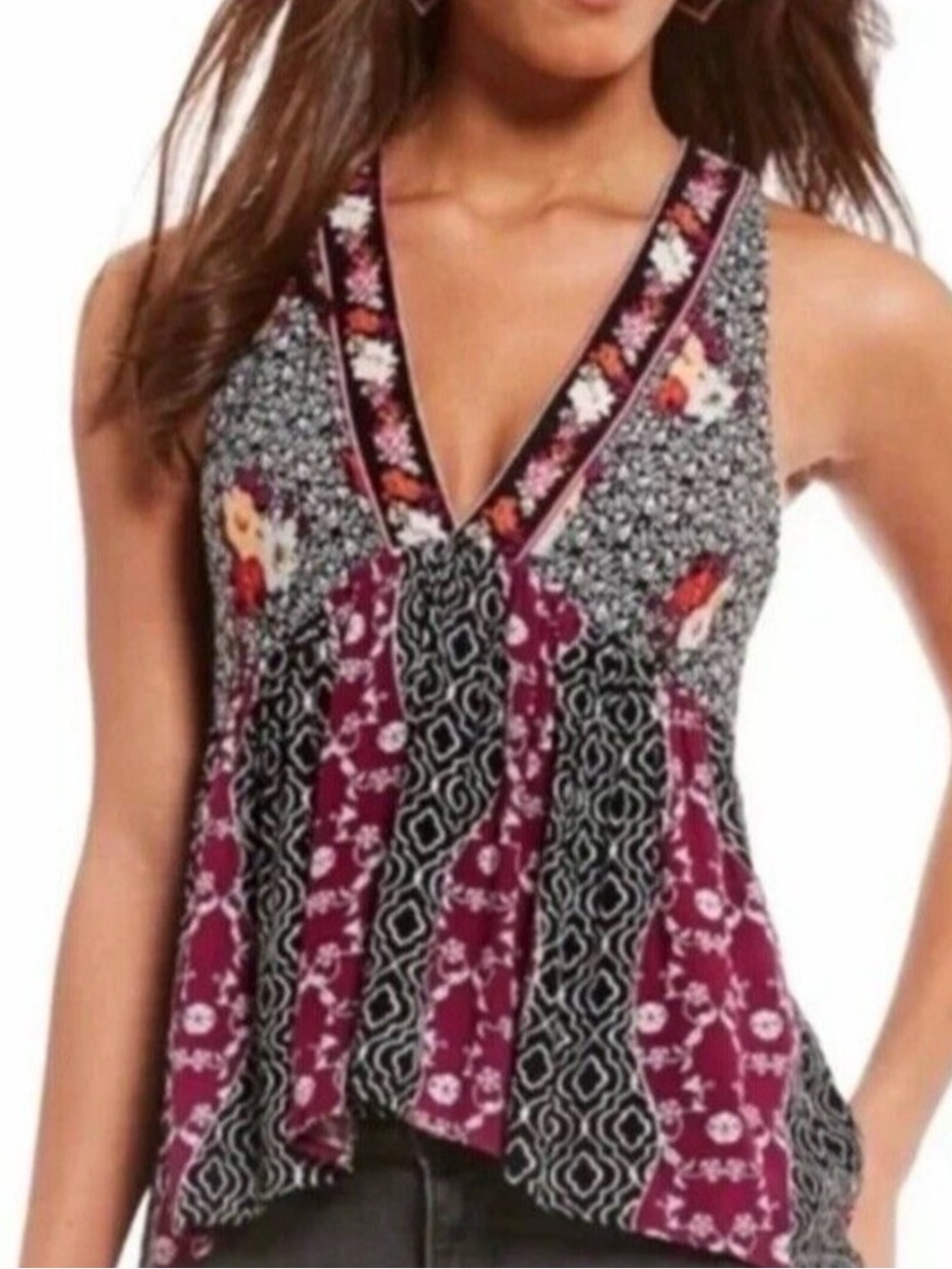 Free People Dream Darlin V-Neck Floral Tank Size Small